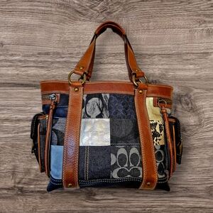Coach Patchwork Tote Bag - Brown and Blue